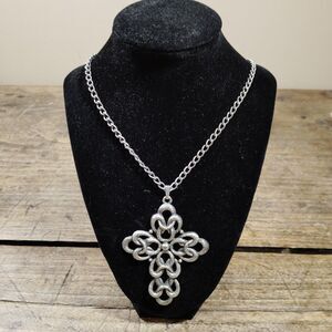 Vintage Sarah Coventry Necklace Pendant Cross Celtic Silver Tone Costume Signed